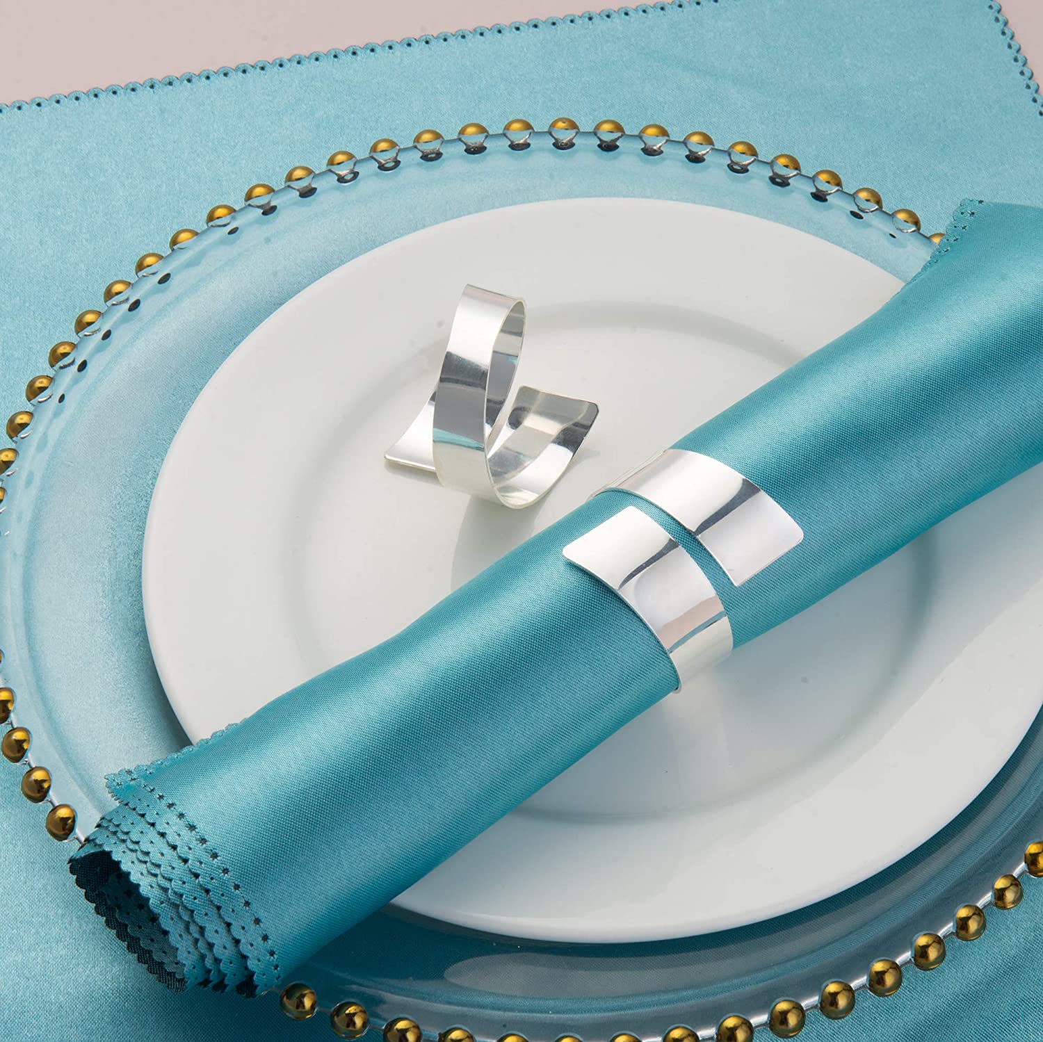 Feyarl 8 Pcs Napkin Rings Metal Napkin Holders for Wedding Dinner Party Banquet Festival Table Decor (Silver) - Image 2