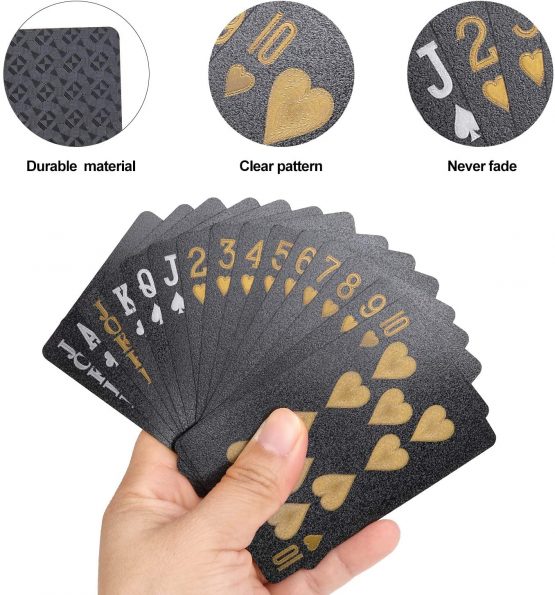 Joyoldelf Cool Black Playing Cards, Gold Foil Waterproof Deck of Cards with Gift Box, Magic Poker Cards, Perfect for Party and Game (Painted Version) - Image 2
