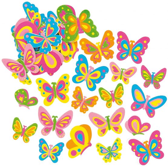 Baker Ross EF805 Butterfly (Pack of 102), Backyard Themed Puffy Scrapbook Stickers in Fun Foam Shapes, Assorted