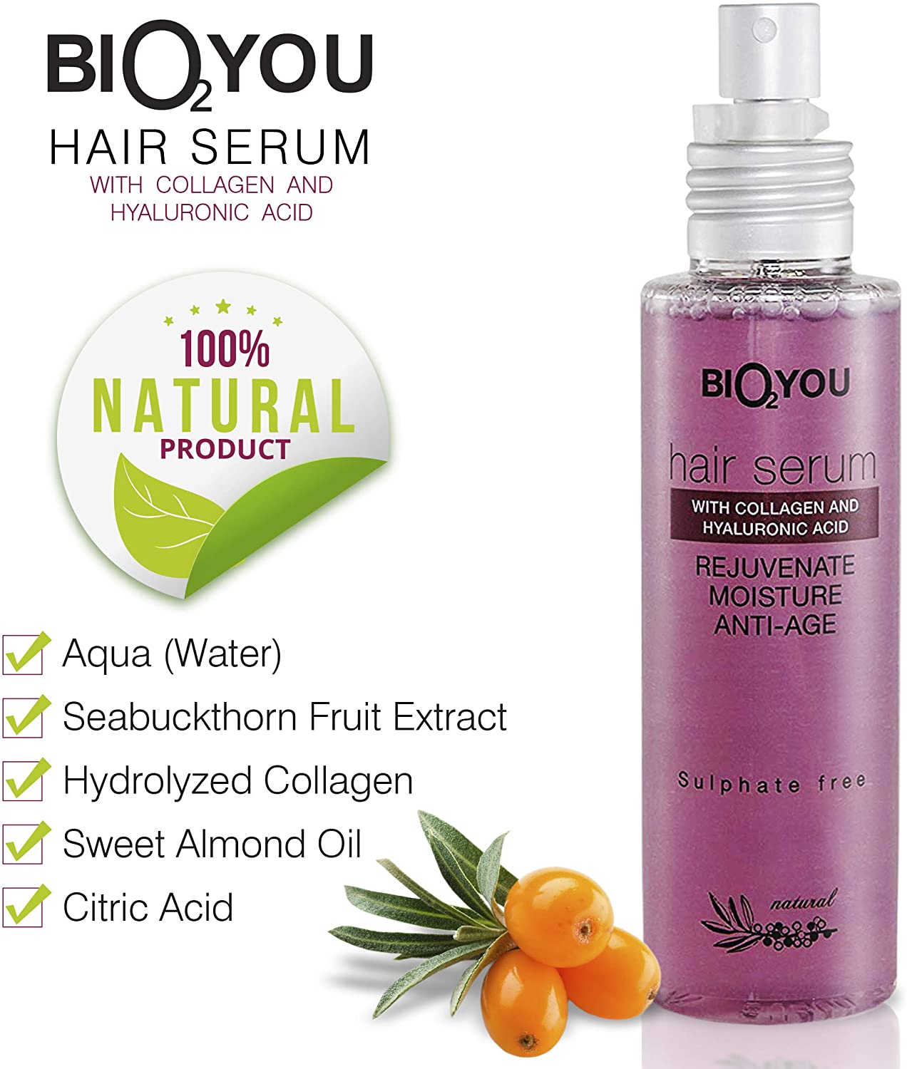 Natural Hair Growth Serum with Hyaluronic Acid Sea Buckthorn Sweet