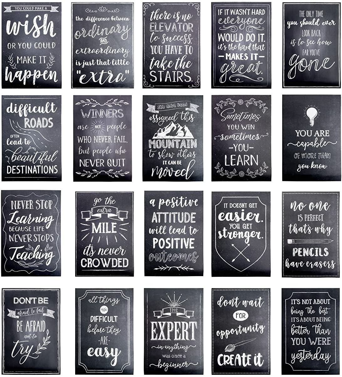 Motivational Posters for Students - 20-Pack Inspirational Posters, Posters with Inspiring Quotes, Chalkboard Design, Perfect for School Classroom and Office Decoration, 13 x 19 inches (33 x 48 cm)
