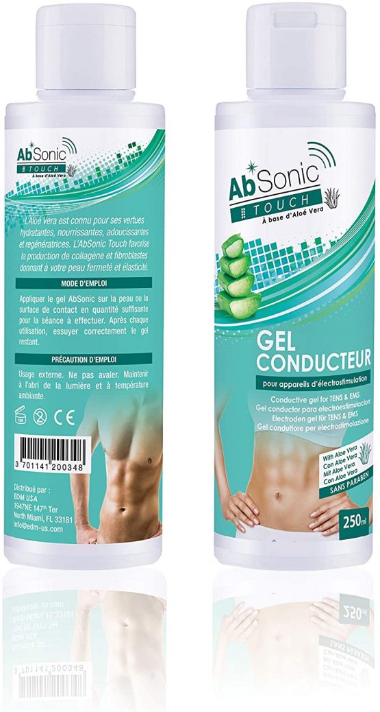 AbSonic Touch with Aloe - Conductive gel for Electrodes, TENS, EMS and Abs Stimulating Belts - 2 x 250 ml (2 x 8.5 oz)