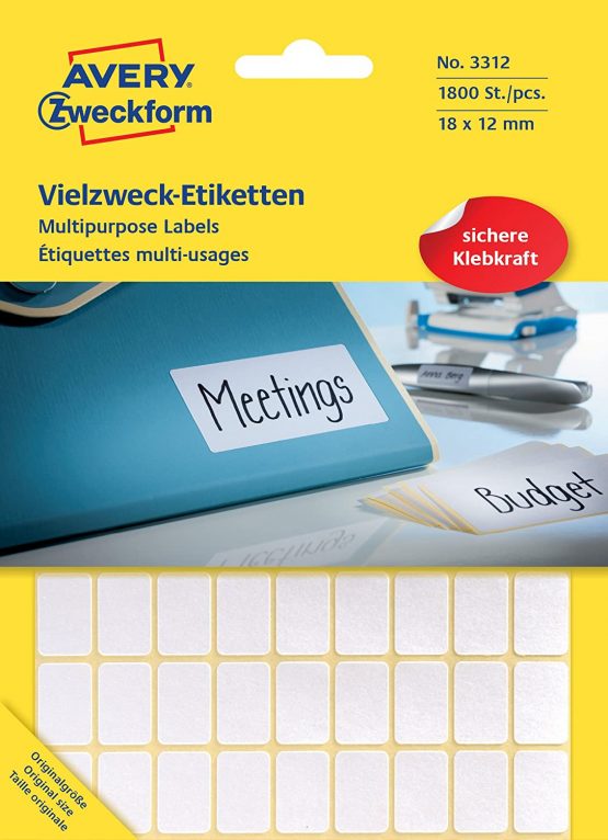 Avery Zweckform 3312 Multipurpose Labels 18 x 12 mm Pack of 1800