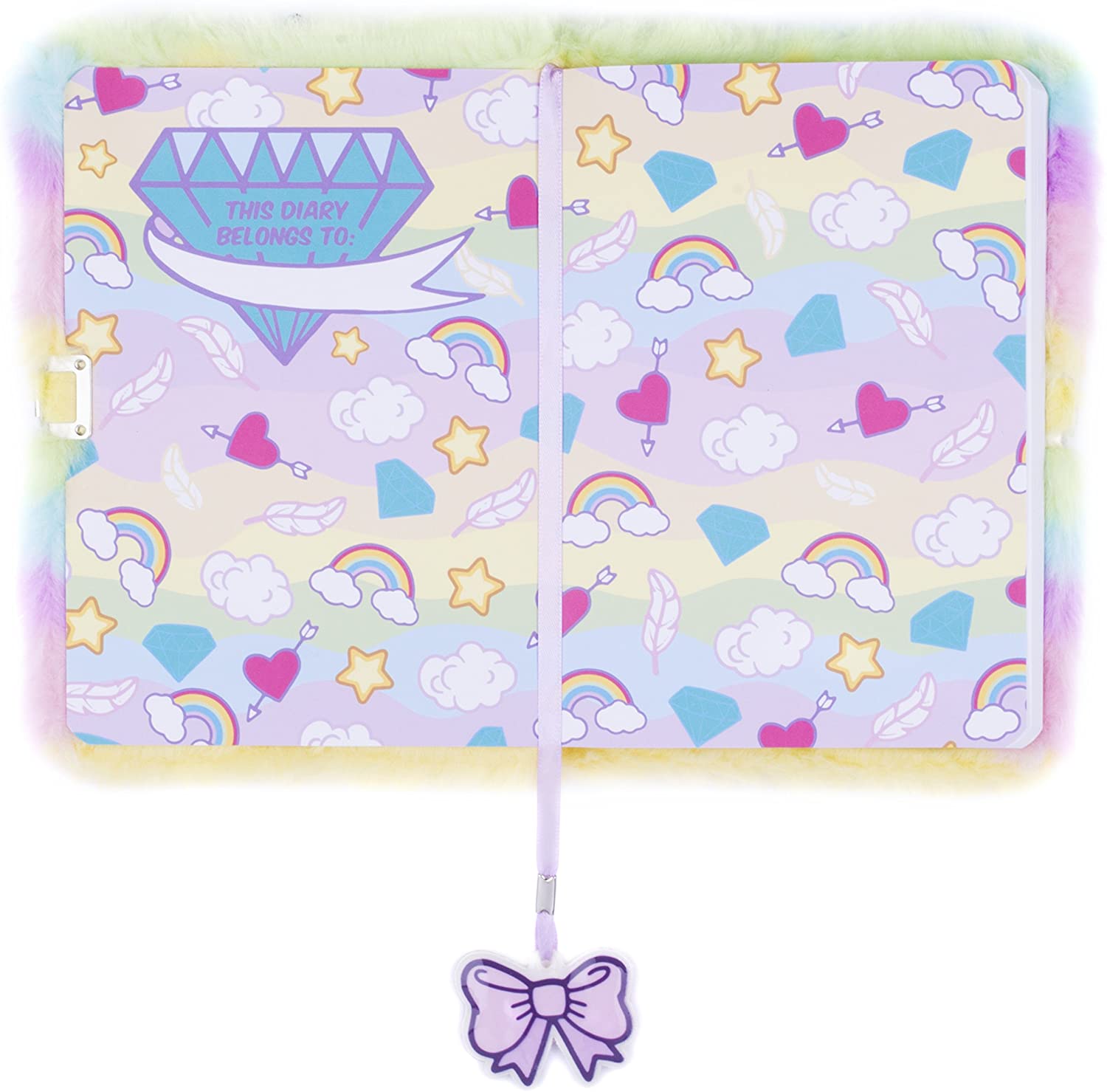 Fringoo® Girls Boys Plush A5 Notebook Diary 3D with Padlock and Bookmark Cute Unicorn Animal Designs 80 Pages (White Unicorn) - Image 3