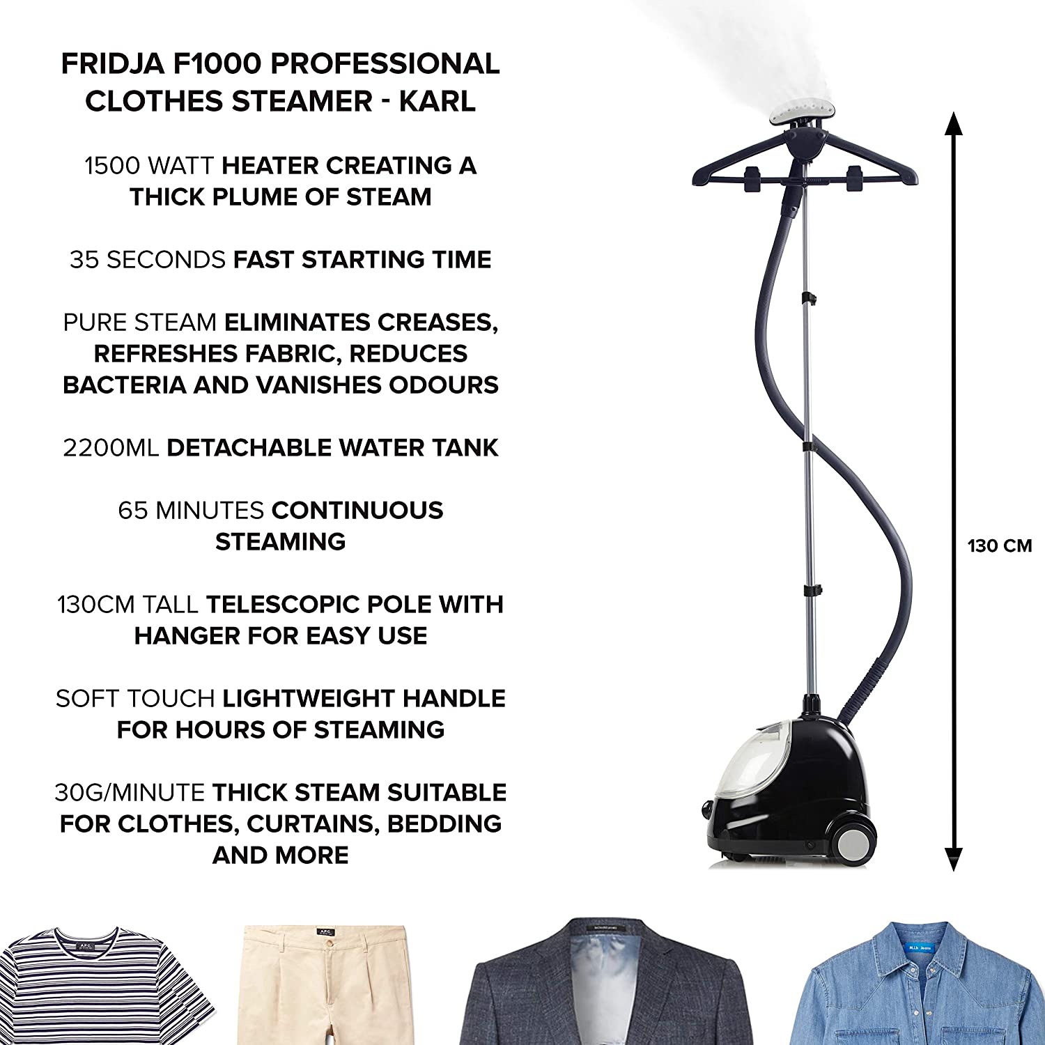 FRIDJA f1000 Professional Vertical Garment/Steamer Ideal for Suits and Delicate Materials