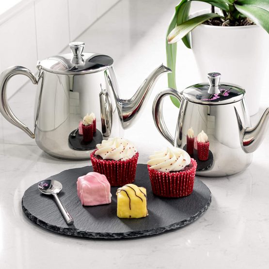 Café Olé PT-035 Premium Tea Pot, 18/10 Stainless Steel, Mirror Polished, 35oz, Stay Cool Hollow Handles, Perfect Pour Spout, Silver - Image 2