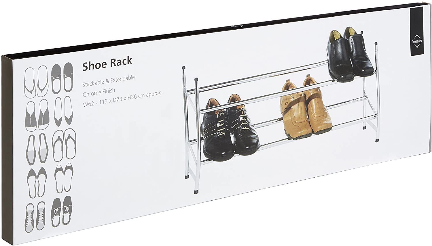 Premier Housewares Extendable Shoe Rack, Metallic Silver, Large - Image 4