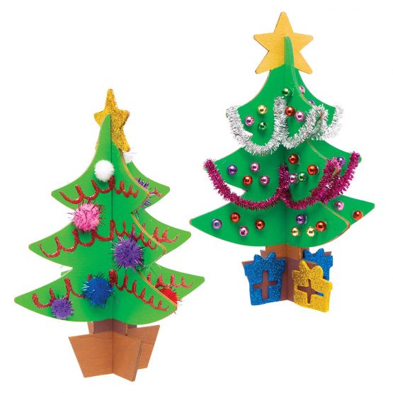Baker Ross AW983 Wooden 3D Christmas Trees Kit, Festive Arts and Crafts (Pack of 5), Assorted - Image 2