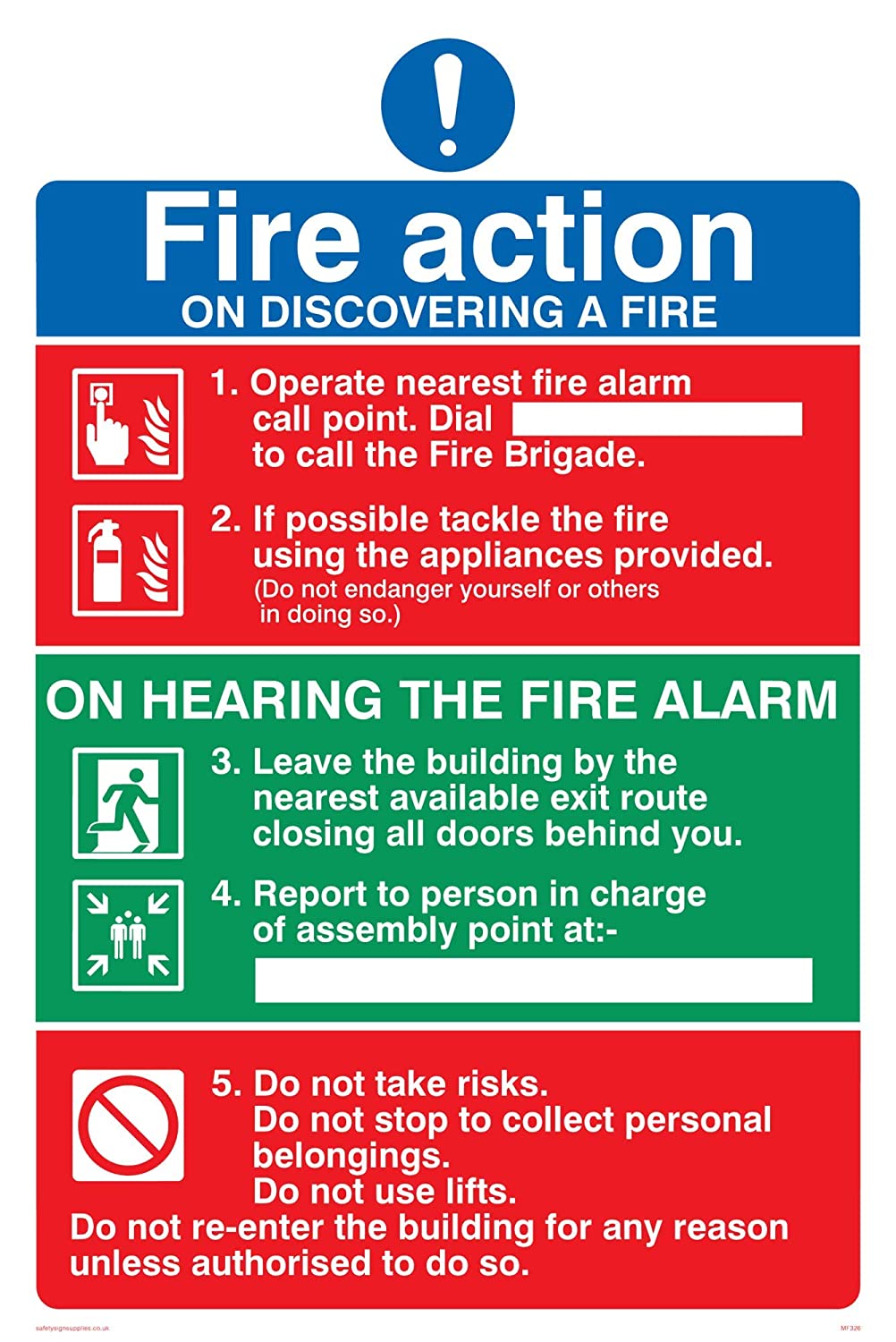 Viking Signs MF326-A4P-3M Pictorial Fire Action (Lifts) Sign, Plastic ...
