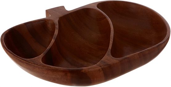 Premier Housewares 1104598 Acacia Wood 3 Section Apple Shape Serving Dish, 5 x 28 x 23 cm , Brown - Image 2