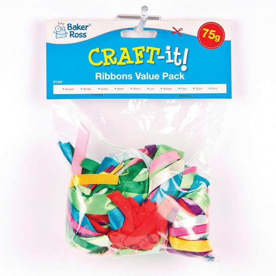 Baker Ross ET305 Assorted Ribbon Pack, Perfect for Children's Craft Projects, Card Making, Collages, Decorations and More (Pack of 75g) - Image 3