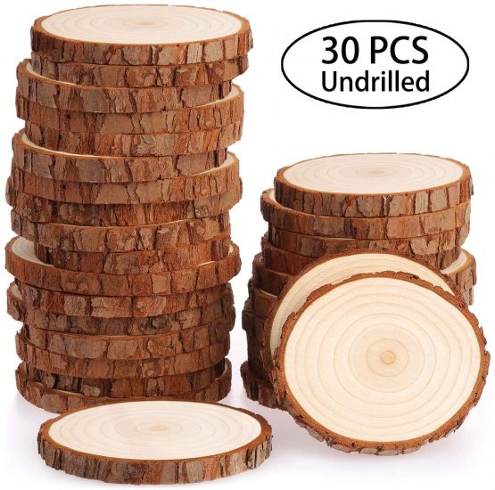 Fuyit Wood Slices 30 Pcs 7-8cm NO Hole Natural Unfinished Log Wooden Circles for Art Creation DIY Crafts Wedding Decorations Christmas Ornaments