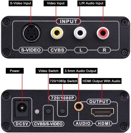 Tendak 3RCA AV CVBS Composite & S-Video R/L Audio to HDMI Converter Adapter Support 720P/1080P with 3RCA S-Video Cable for DVD PS3 Xbox HDTV - Image 4
