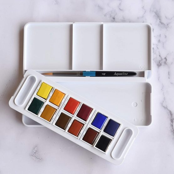Daler Rowney Aquafine Watercolour 12 Half Pans Travel Set, Assorted, 1 Count (Pack of 1) - Image 3