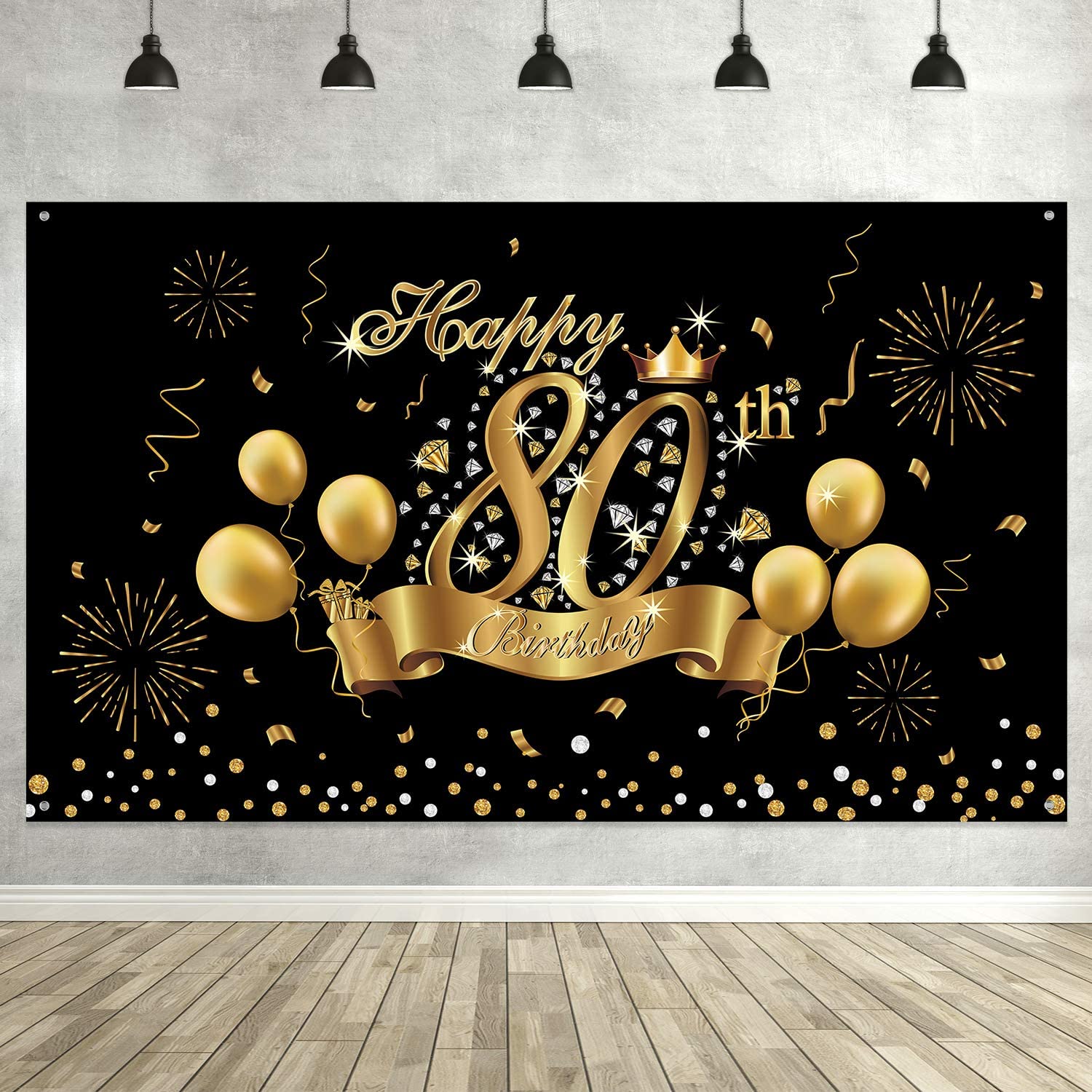 80th Birthday Black Gold Party Decoration