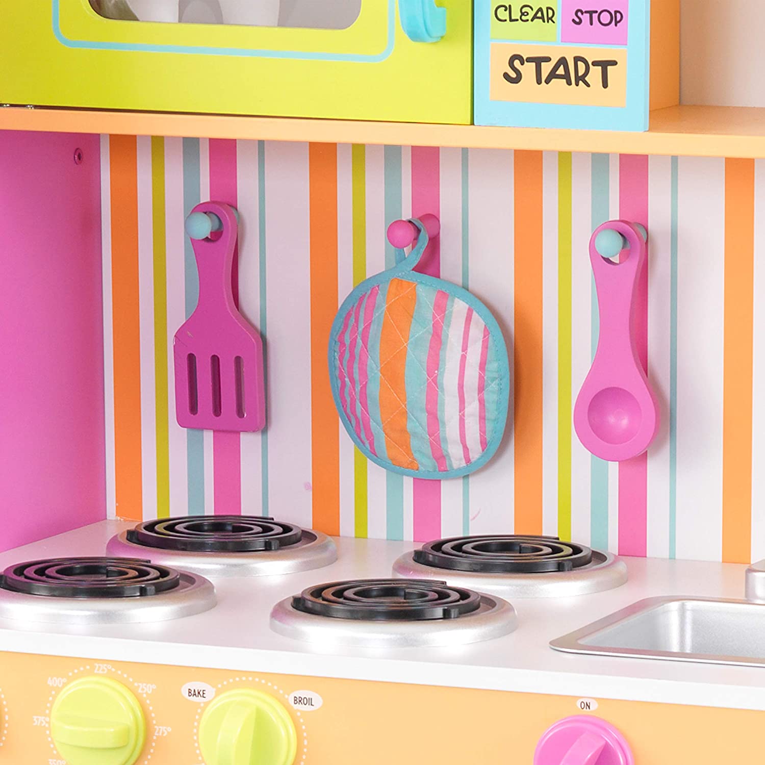 KidKraft Deluxe Big and Bright Toy Kitchen for Kids Wooden Play Kitchen with Toy Phone and Kitchen Accessories - Image 3