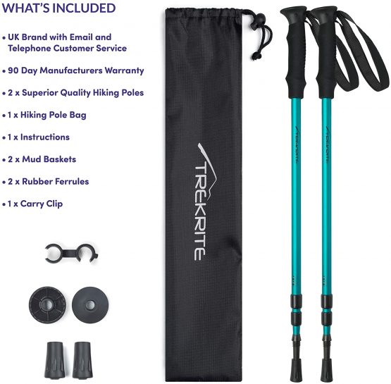 Pair of Trekrite Women's 3 Section Collapsible Telescopic Antishock Trekking/ Hiking/ Walking Poles, EVA Foam Handles with Adjustable Padded Strap for Camping, Backpacking, Mountaineering - Purple or Teal - Image 4