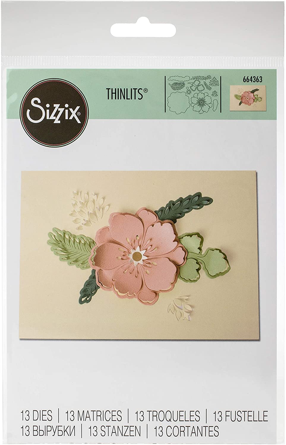 Thinlits Die Set 13 Pack 664363 Peony Pop-Up, Multi-colour