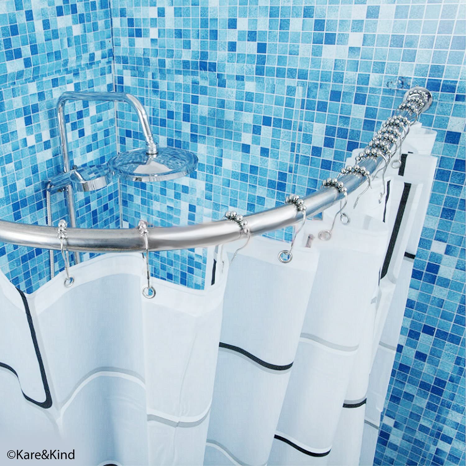 Shower Curtain Rings, Set of 12, Friction Free Gliding Rollers, Rust Proof Stainless Steel - Image 3