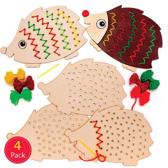 Baker Ross AW934 Hedgehog Wooden Threading Kits, Arts and Crafts for Kids (Pack of 4), Assorted - Image 2