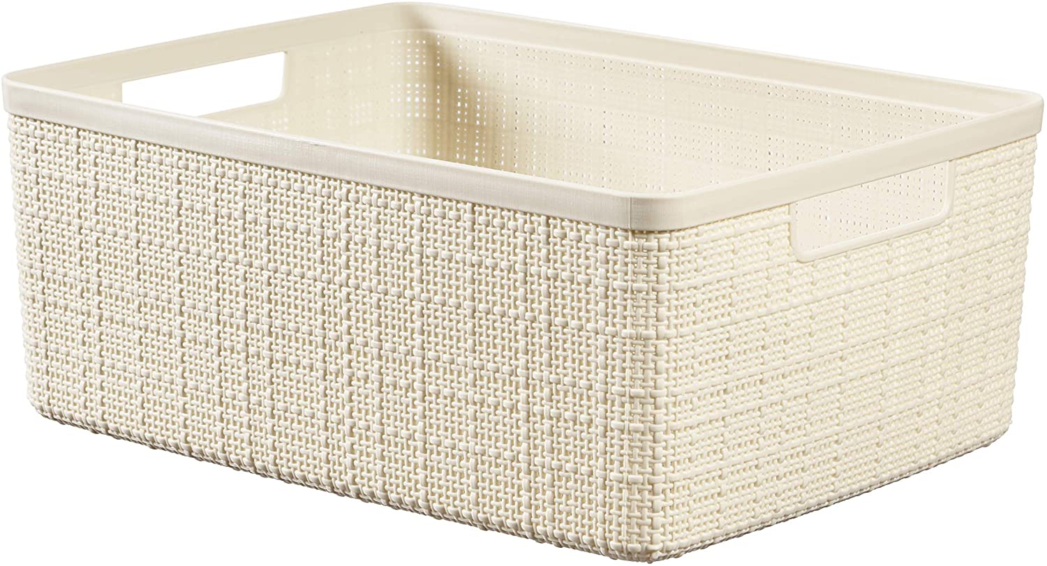 CURVER 245371 Jute Basket 100% Recycled Plastic Rectangular, Off White, M: 12 L