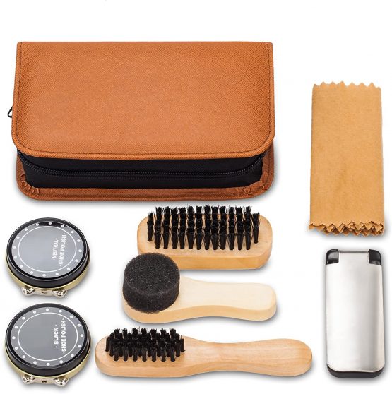 Shoe Shine Kit with PU Leather Sleek Elegant Case, 7-Piece Travel Shoe Shine Brush kit - Image 2