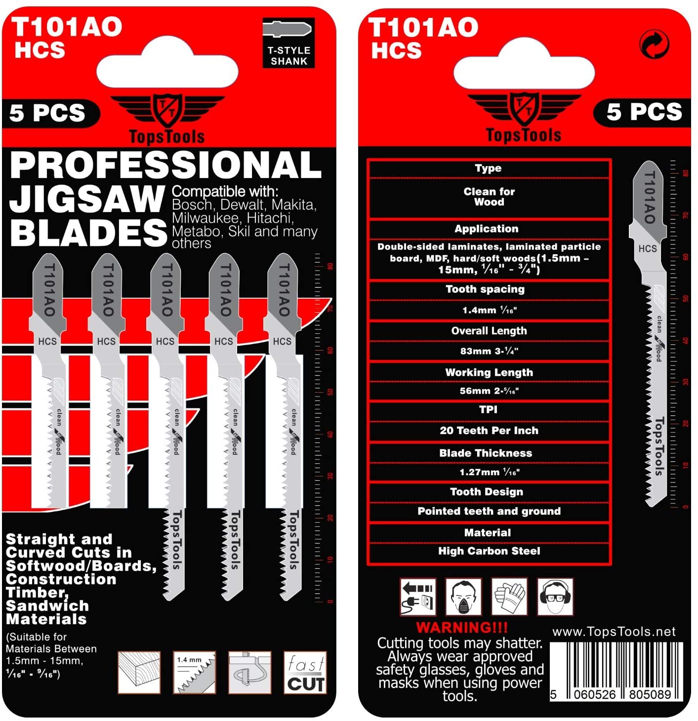 25 x TopsTools T101AO 83mm Jigsaw Blades Designed for Straight and Curved Cuts in Wood, Black - Image 3