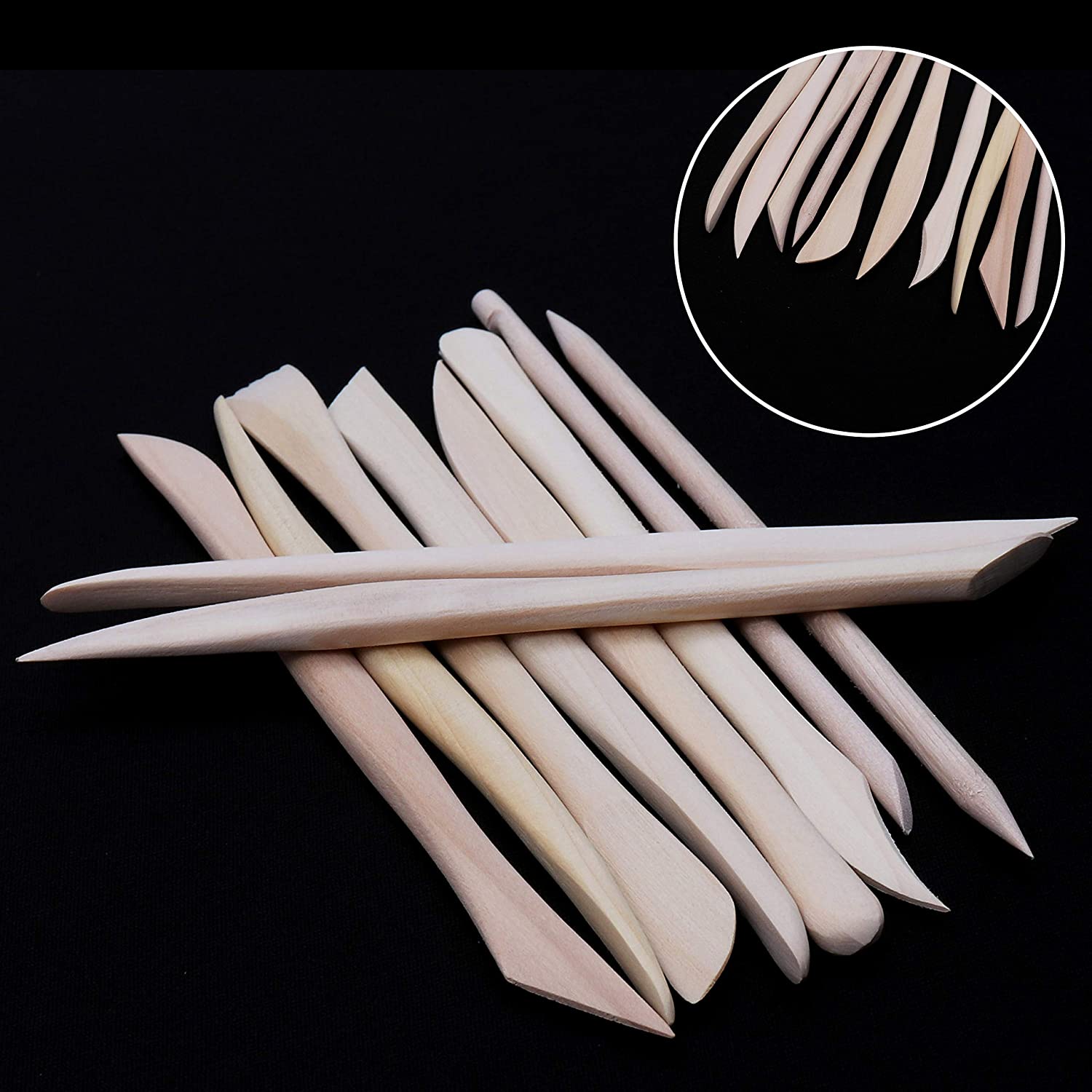 Kurtzy Wooden Clay Sculpting Tools (10 Pack), 14.4-16cm / 5.67-6.3 inches, Ceramic/Polymer Clay Modelling Set - Image 3