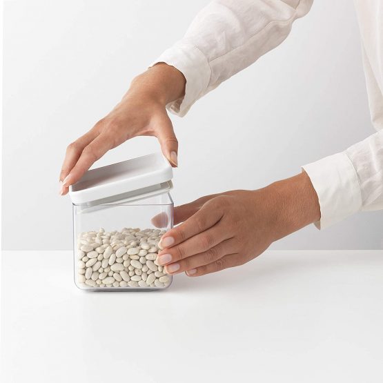 Brabantia Tasty+ Square Stackable 0.7L Food Canister/Storage Jar (Light Grey) Space Saving Transparent Plastic Tubs with Lids - Image 3
