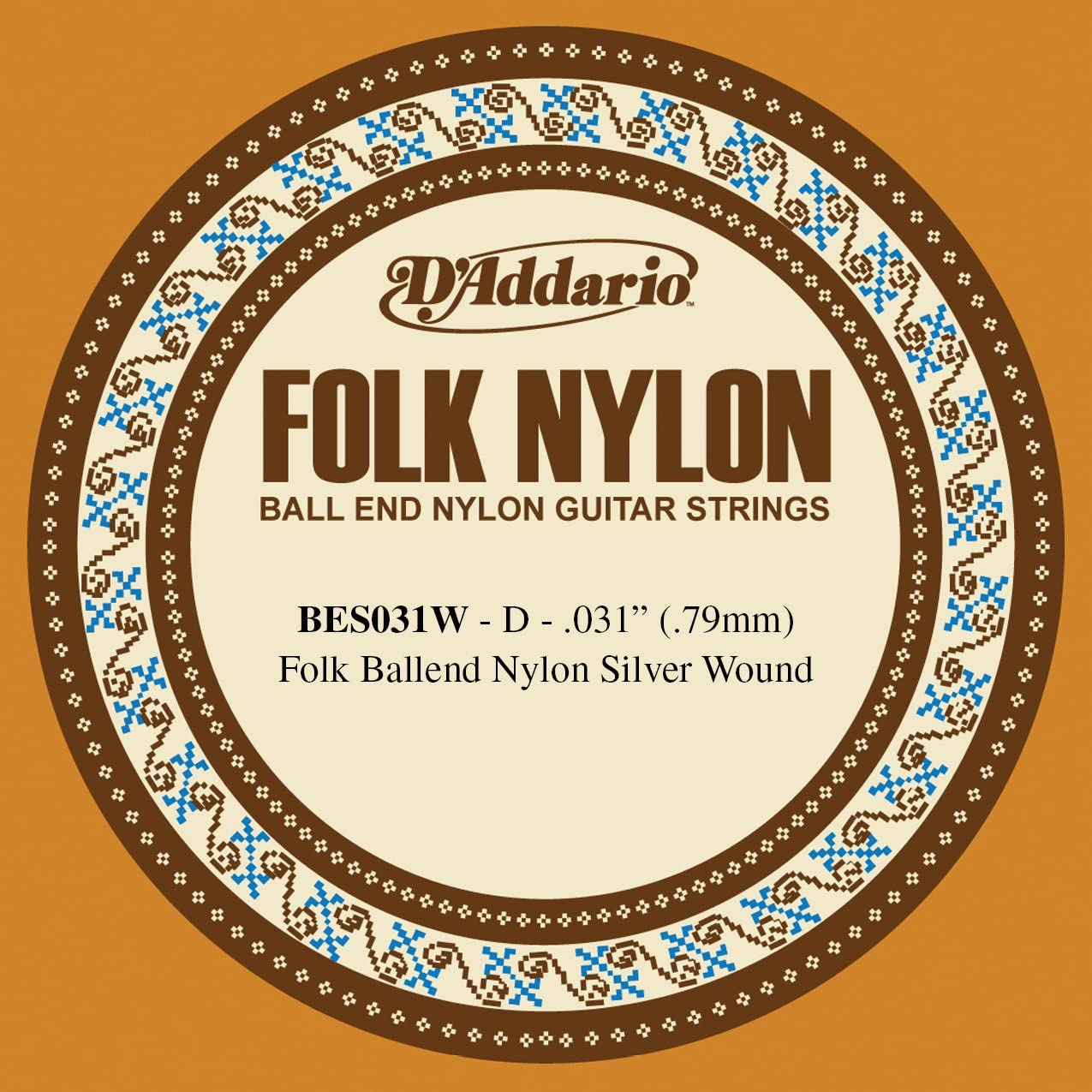 D'Addario BES031W .031 Folk Single Nylon String with Ball End for Guitar - Silver Wound