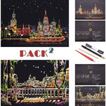 SiYear Scratch Paper Rainbow Painting Sketch, City Series Night Scene,Scratch Painting Creative Gift,Scratchboard for Adult and Kids with 4 Tools'' (Russia and Venice