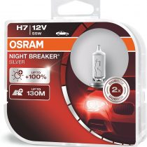 OSRAM NIGHT BREAKER SILVER H7, +100% more brightness, halogen headlamp, 64210NBS-HCB, 12V, passenger car, duo box (2 lamps)