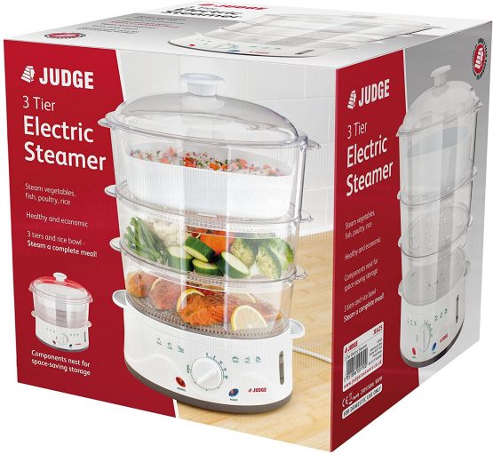 Judge JEA25 Electric 3 Tier Steamer Set with 3 BPA-Free Steamers, 1 Rice Bowl, Lid, Boil Dry Protection 20cm x 22cm x 43cm 800W - 2 Year Guarantee - Image 4