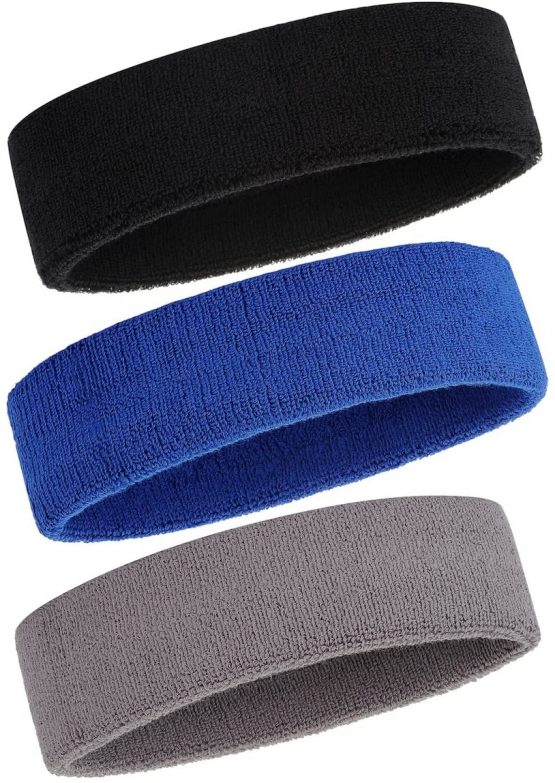 ONUPGO Sweatband Headband for Men & Women - 3PCS Sports Headbands Moisture Wicking Athletic Cotton Terry Cloth Sweatband Sweat Absorbing Head Band