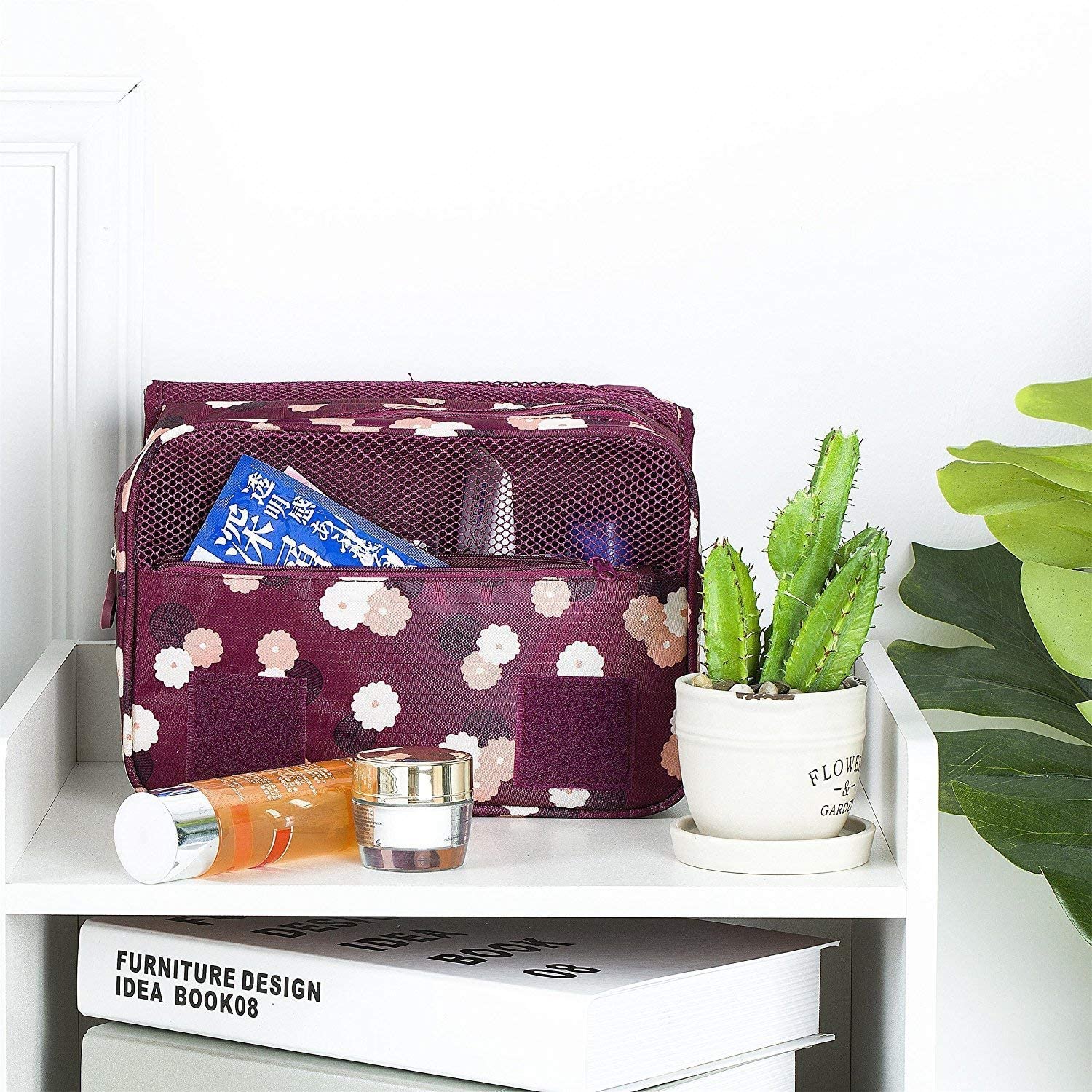 BryTravel Travel Toiletry Bags, Hanging Makeup Bags Portable, Red Wine Flower, ordinaire, Handbag Organizer - Image 2