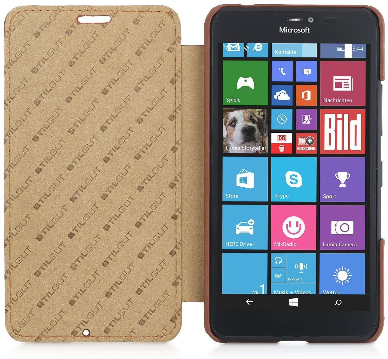 StilGut® Book Type, Leather Case for Microsoft Lumia 640 XL / 640 XL Dual SIM, Cognac Brown - Image 2