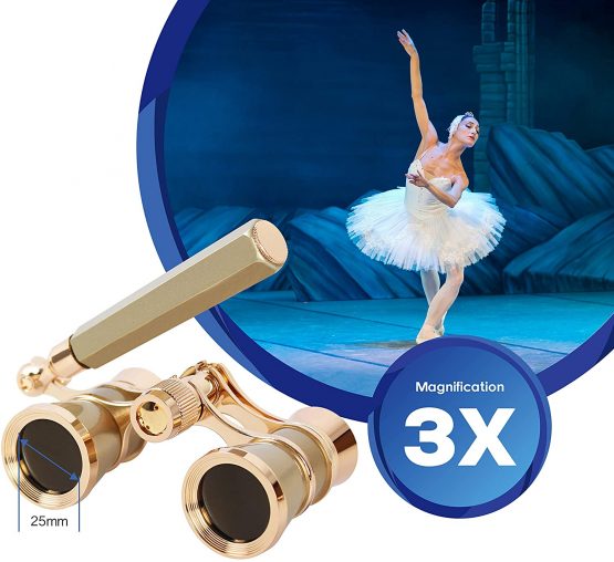 Aomekie Theatre Opera Glasses Binoculars 3X25 with Chain for Theater Horse Racing Classical (Sliver) - Image 4