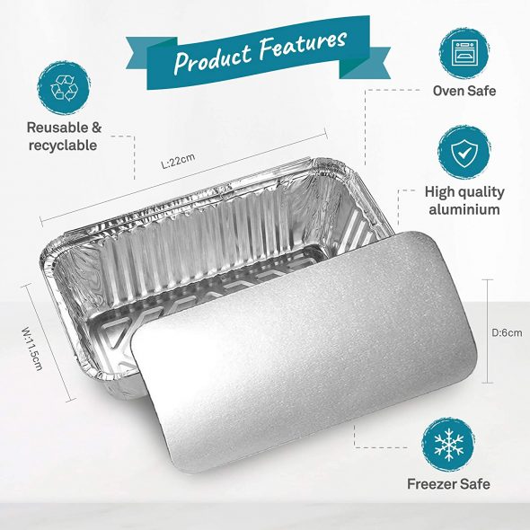 Disposable Foil Loaf Trays Aluminium Foil Containers 2 LB, for Baking