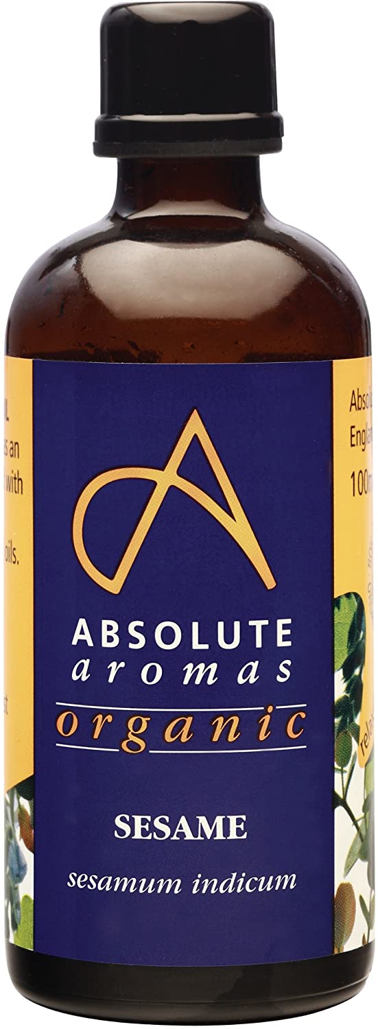 Absolute Aromas Organic Sesame Oil 100ml - in a Glass Bottle - Pure, Natural, Cold-Pressed, Vegan and Cruelty Free