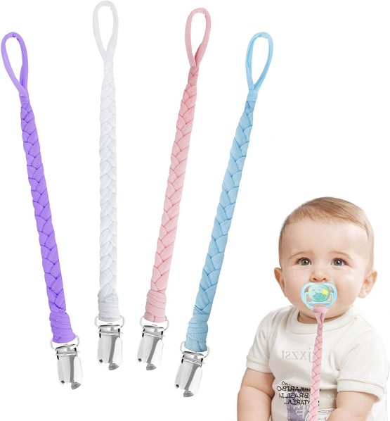 Pacifier Clips Cotton Teether Soother Chain Braided Dummy Clips for Baby Infant Toddler 4 Pack #7