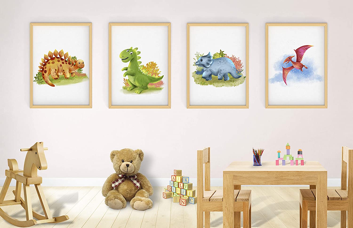 WIETRE Set of 4 Dinosaur Pictures for Children's Room and Baby Room DIN A4 Poster T-Rex Animals (No Frame) - Image 2