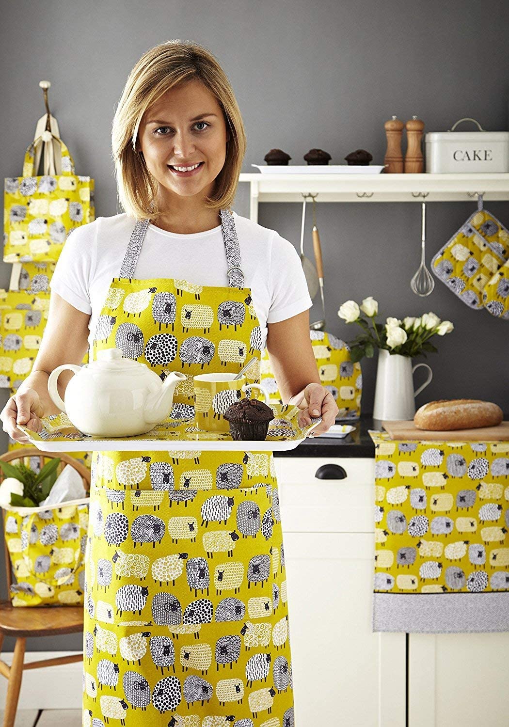 Ulster Weavers Dotty Sheep Cotton Apron, With Cute Animal Hand Drawn Design, Yellow, For Kitchen and Barbecue - Image 2