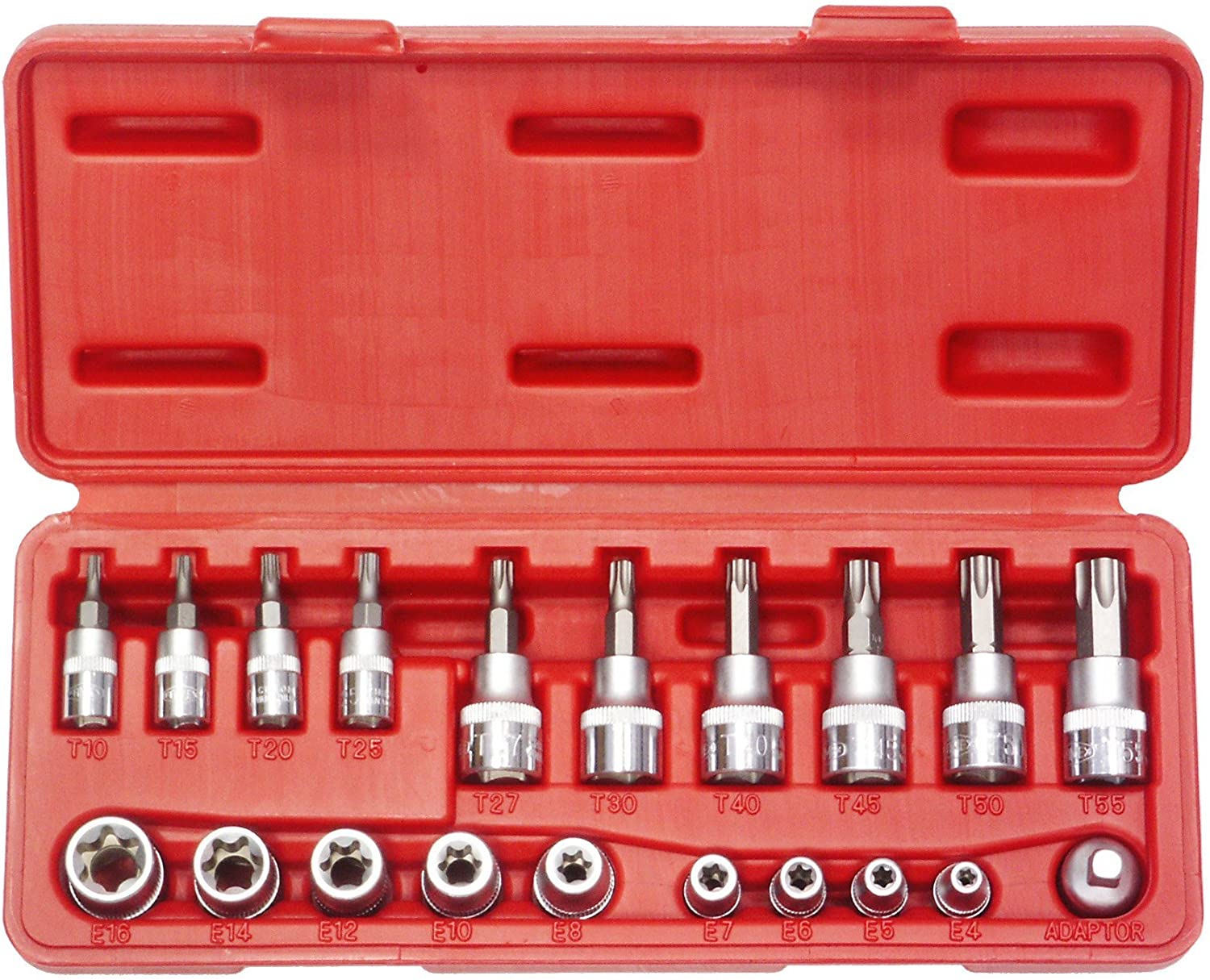 FAMEX Tools 10520 20 Piece Bit Socket and Socket Set for Torx 3/8- 1/4 Inch Drive, Variety pack
