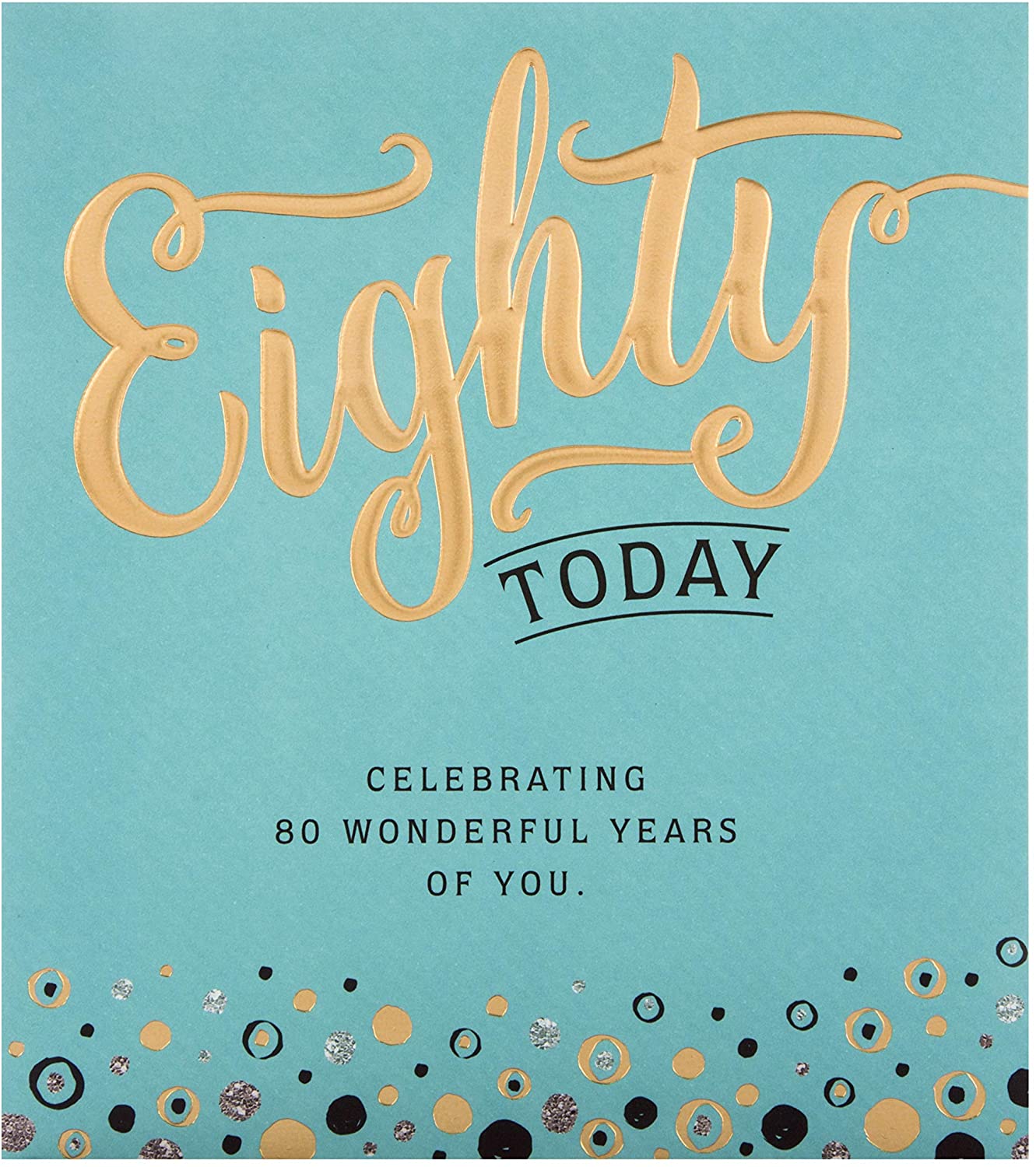 80TH Birthday Card from Hallmark - Embossed Text Design, Green, 18cm x 18cm