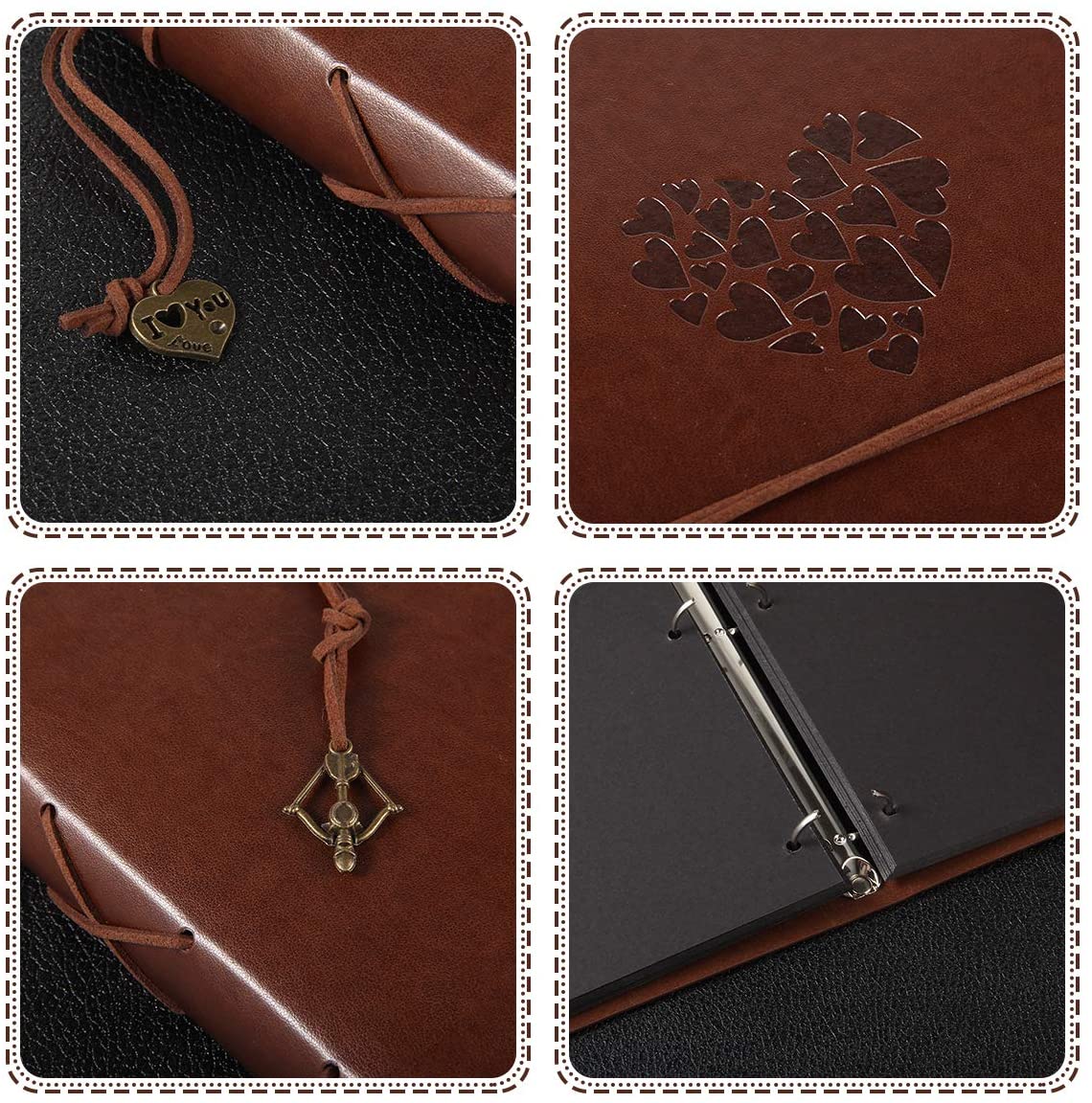 ThxMadam Scrapbook Album Leather Photo Album Vintage Wedding Guest Book DIY Memory Book with 60 Black Pages Present for Birthday Christmas Valentines Anniversary Mother's Day Gift for Mum Dad Friend - Image 4