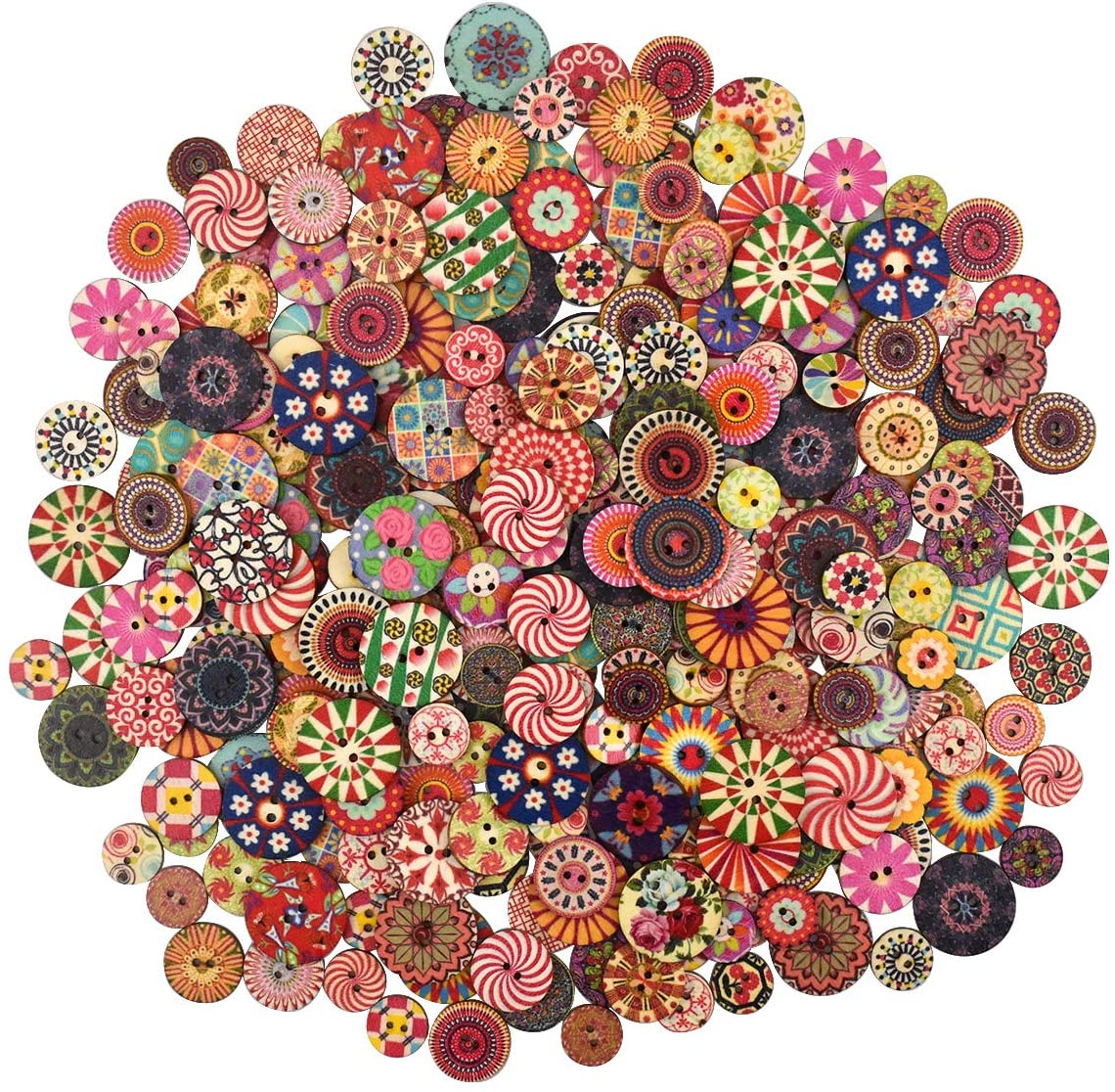 300 Pcs Wooden Buttons Colorful Round Decorative Buttons Mixed Colors ...
