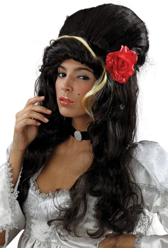 Bristol Novelty BW680 Beehive Wig Black with Rose, One Size