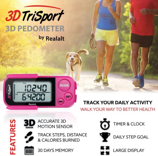 Realalt 3DTriSport 3D Pedometer, Accurate Step Counter with Clip and Strap - Image 2