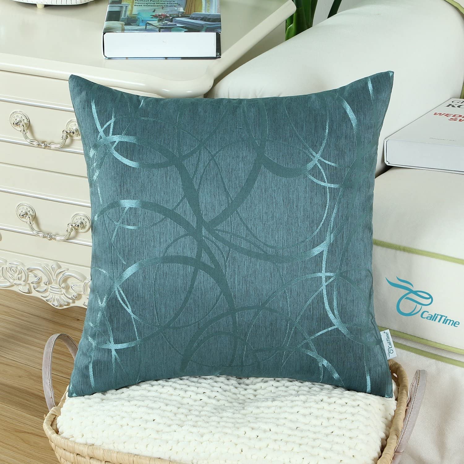 CaliTime Pack of 2 Cushion Covers Throw Pillow Cases Shells for Couch Sofa Home Decor Modern Shining & Dull Contrast Circles Rings Geometric 45cm X 45cm Teal - Image 3