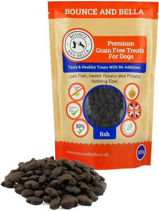 Bounce and Bella Grain Free Dog Training Treats - 1000 Tasty Treat Pack - 80% Steam Cooked Fish 20% Potato & Sweet Potato - Hypoallergenic with Omega-3, Vitamins A & D3 for Healthy Dogs (1 pack)